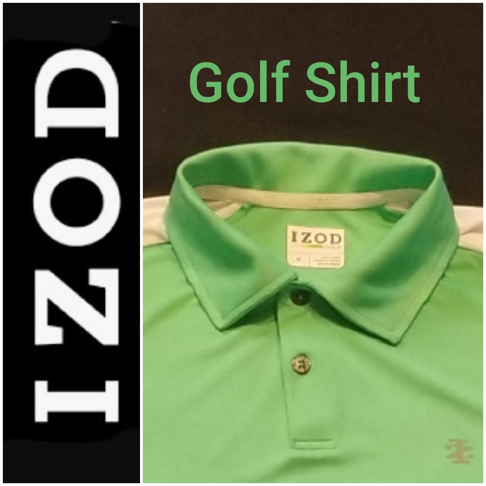 Izod Men's Green & White Medium Golf Shirt in EUC